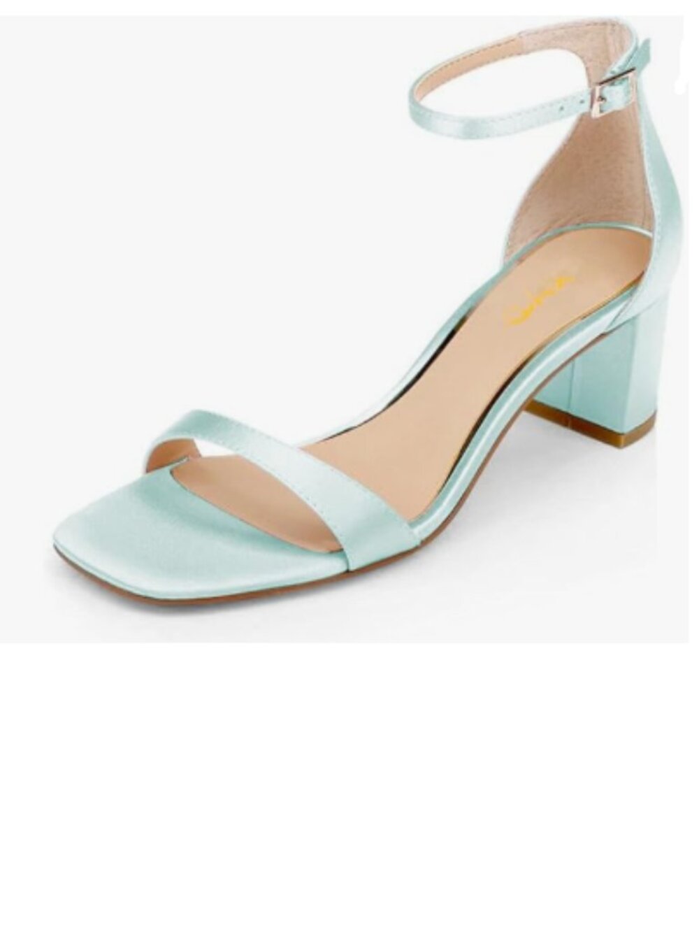 XYD Paleturquoise-satin Open Toe Strappy Block Heel Slim Ankle Strap Sandal